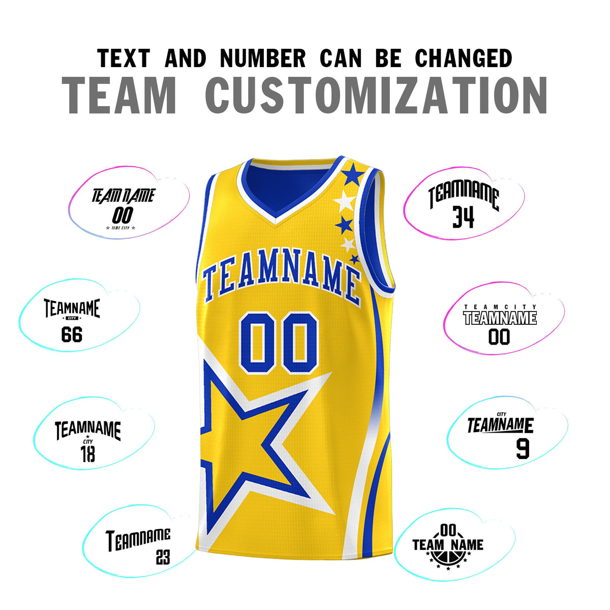 Custom Royal Blue Gold White Star Series Reversible Sets Basketball Jersey| KXKSHOP