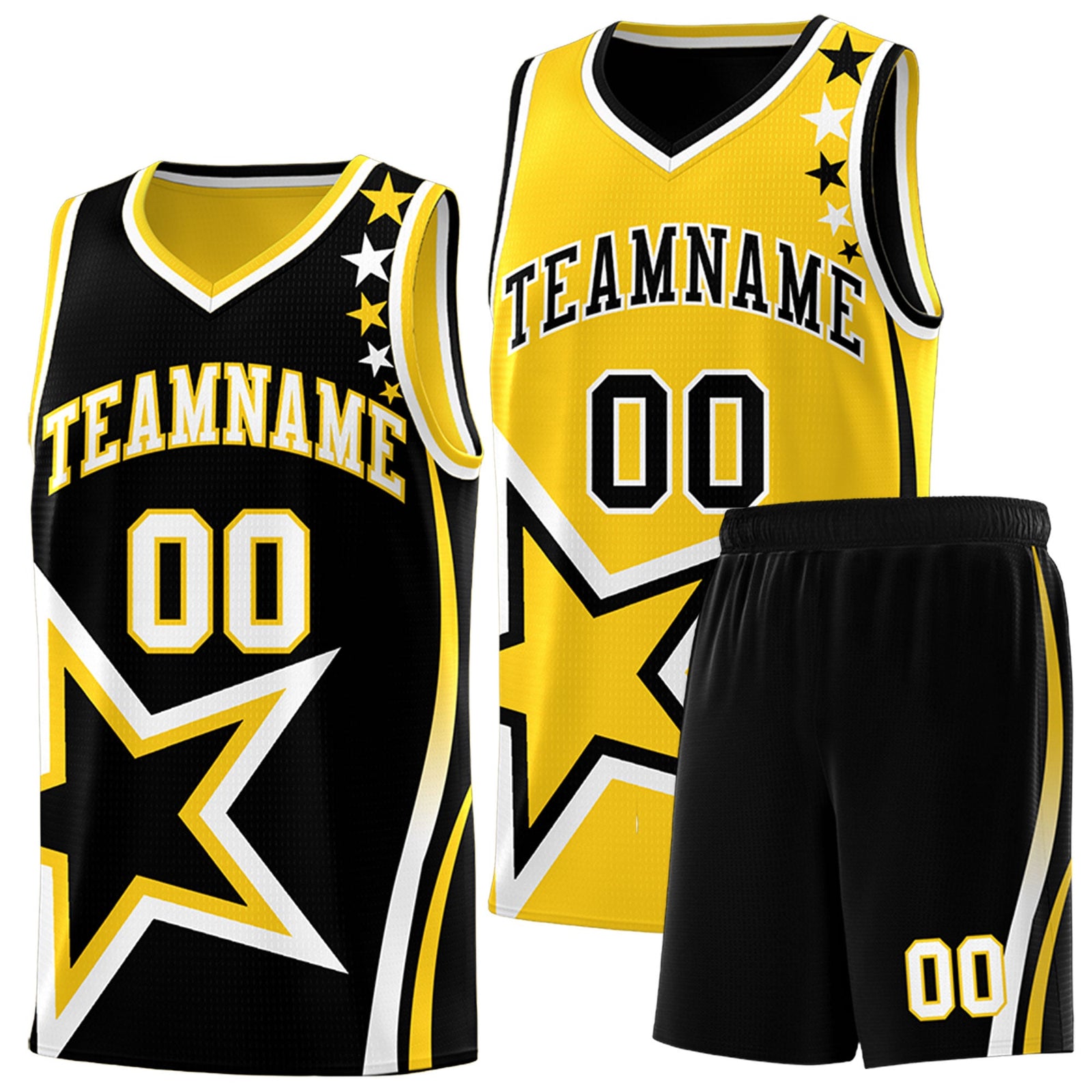 Custom Black Gold White Star Series Reversible Sets Basketball Jersey| KXKSHOP