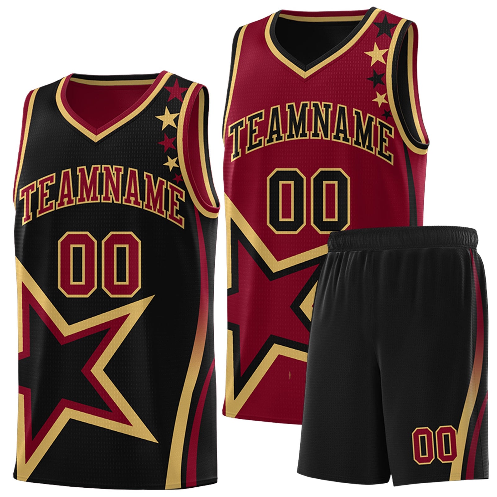 Custom Black Crimson Old Gold Star Series Reversible Sets Basketball Jersey| KXKSHOP