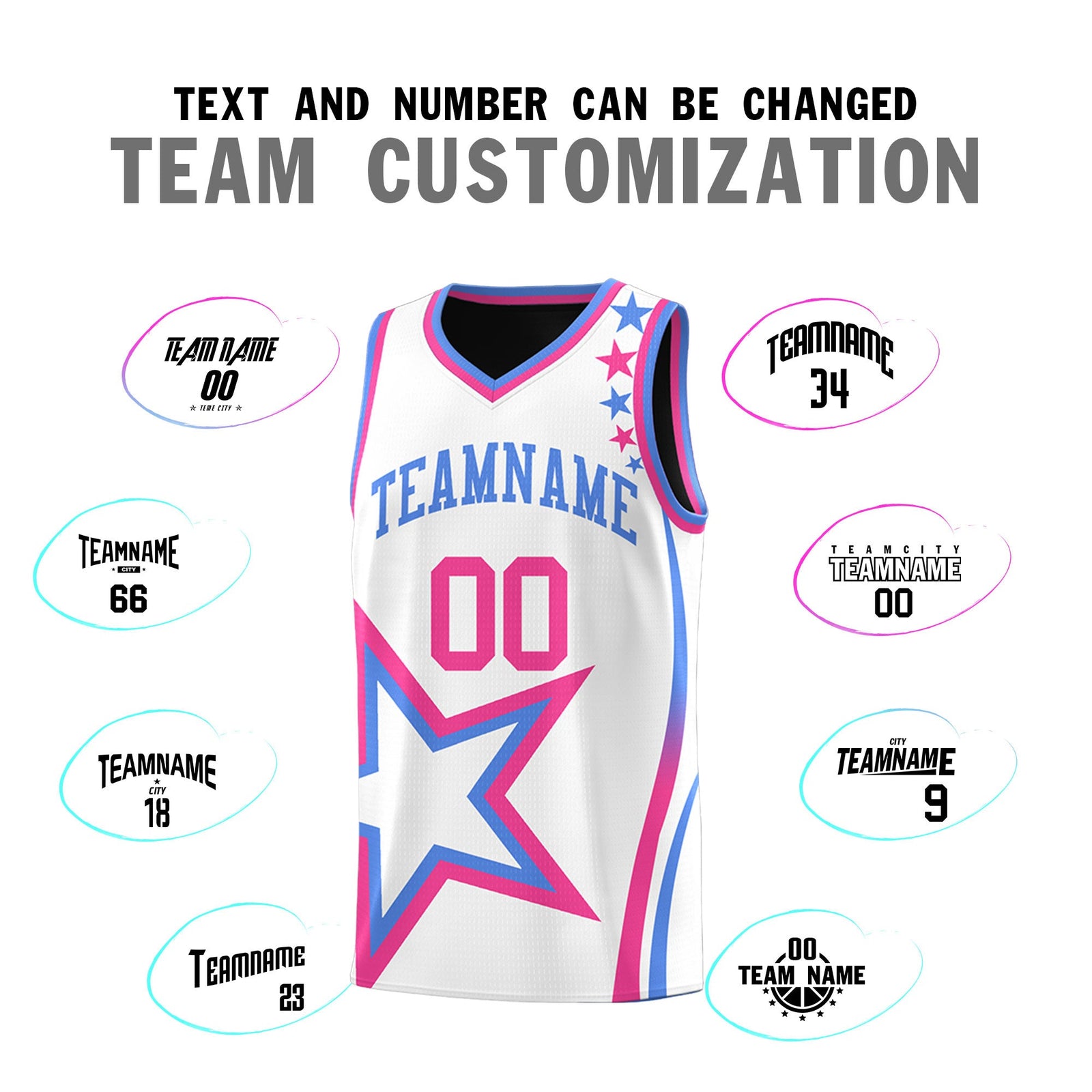 Custom Black Light Blue Pink Star Series Reversible Sets Basketball Jersey| KXKSHOP