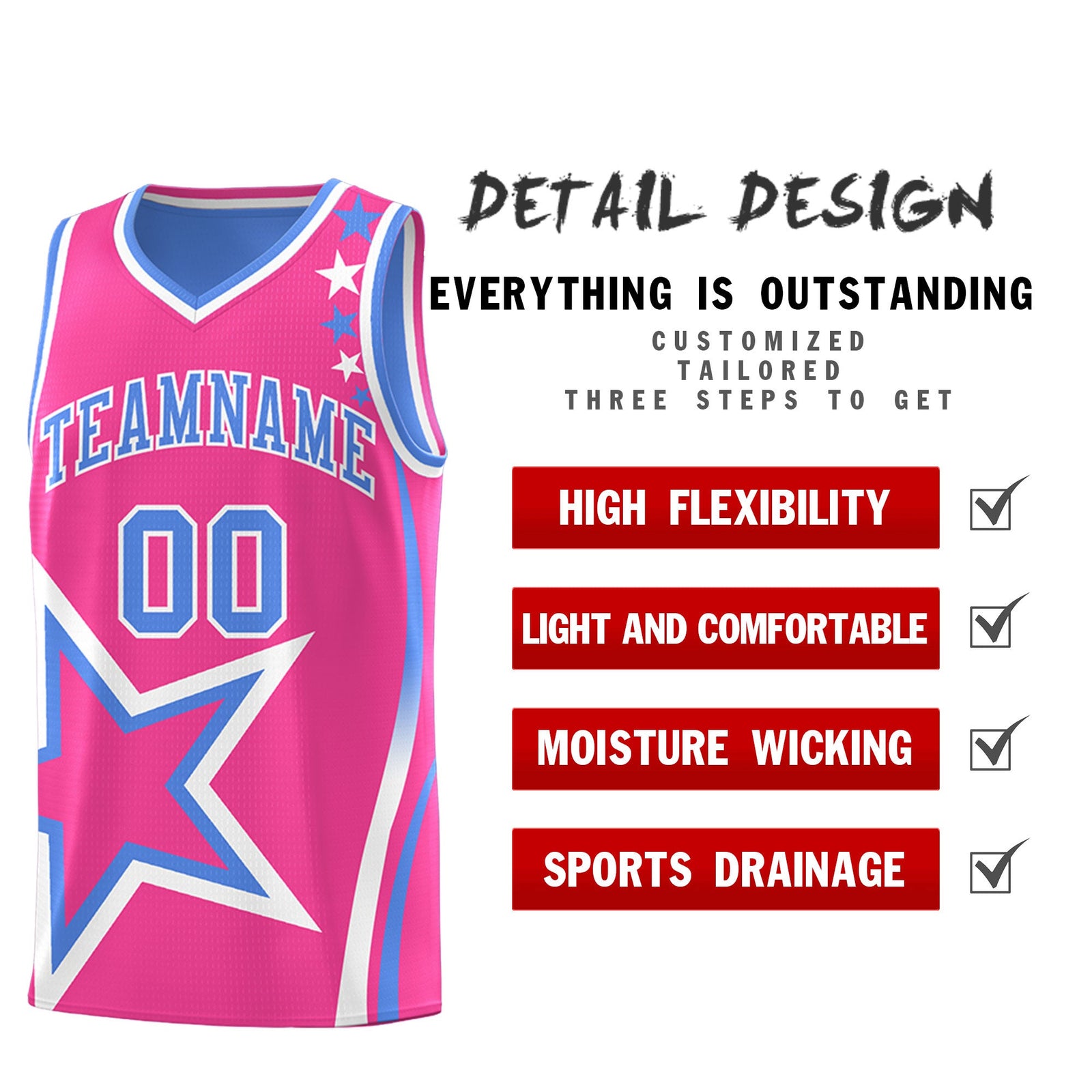 Custom Light Blue Pink White Star Series Reversible Sets Basketball Jersey| KXKSHOP