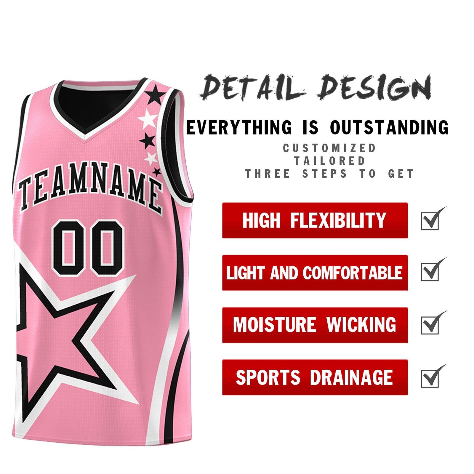Custom Black Light Pink White Star Series Reversible Sets Basketball Jersey| KXKSHOP