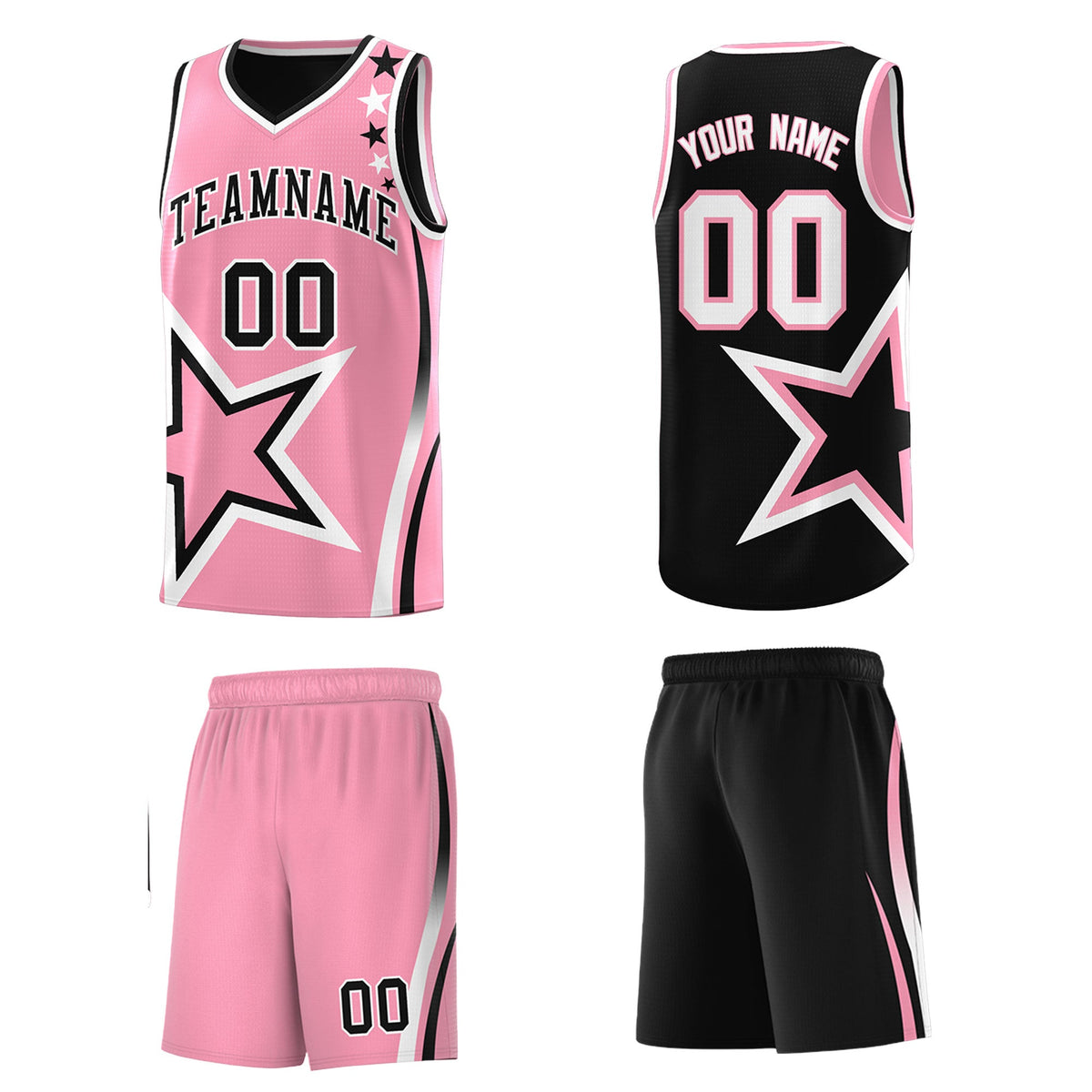 Custom Black Light Pink White Star Series Reversible Sets Basketball Jersey| KXKSHOP