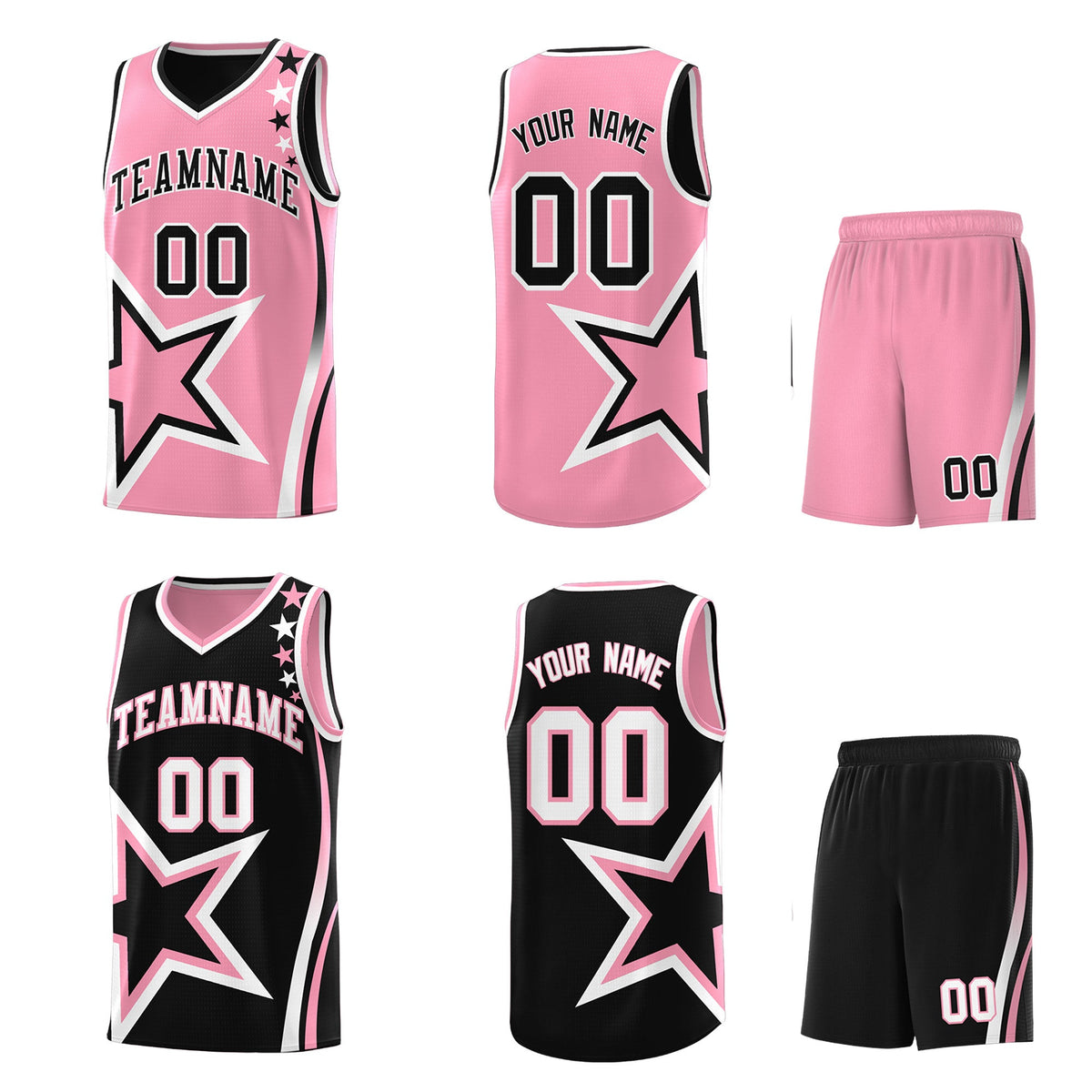 Custom Black Light Pink White Star Series Reversible Sets Basketball Jersey| KXKSHOP
