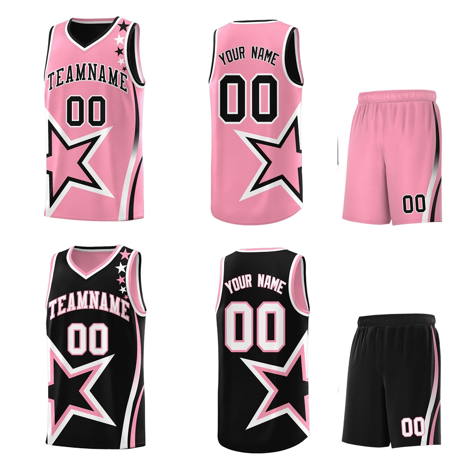 Custom Black Light Pink White Star Series Reversible Sets Basketball Jersey| KXKSHOP