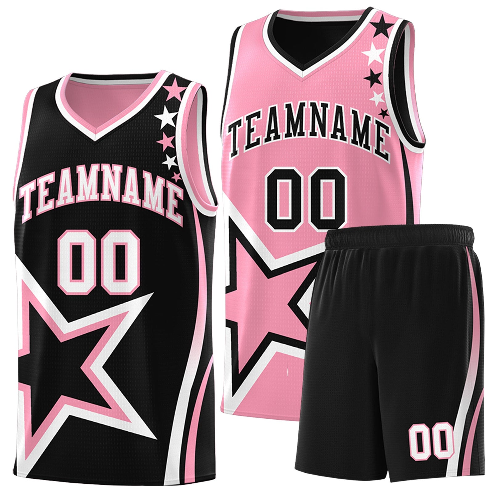 Custom Black Light Pink White Star Series Reversible Sets Basketball Jersey| KXKSHOP