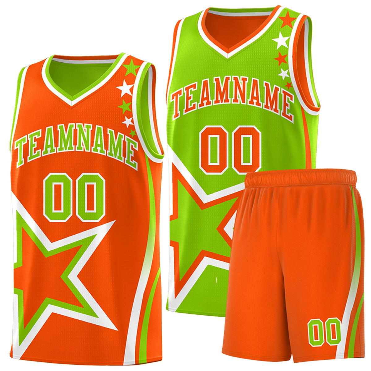 Custom Orange Neon Green White Star Series Reversible Sets Basketball Jersey| KXKSHOP