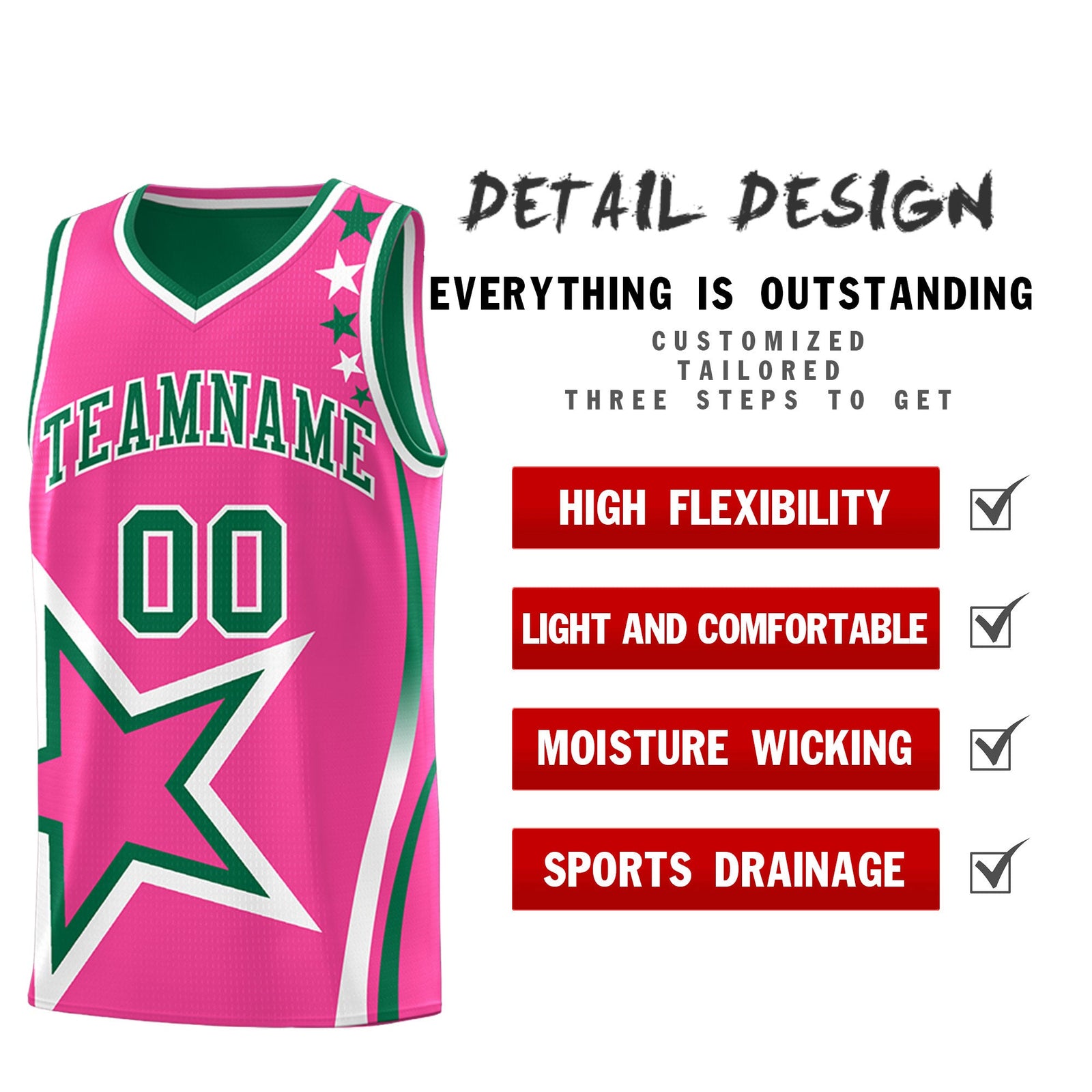 Custom Kelly Green Pink White Star Series Reversible Sets Basketball Jersey| KXKSHOP