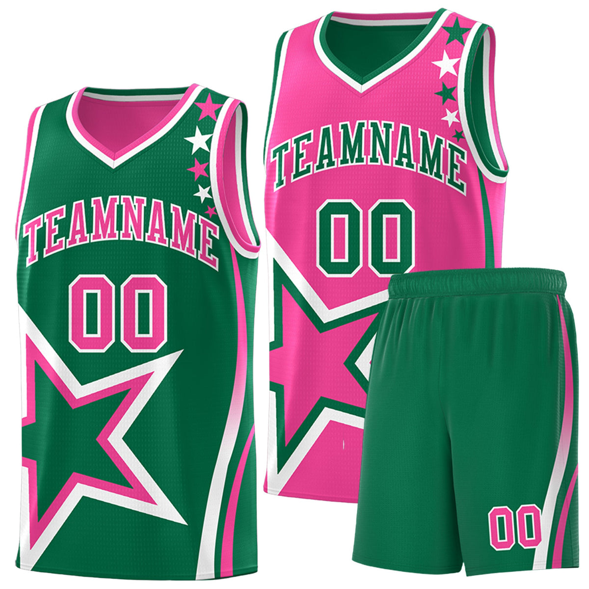 Custom Kelly Green Pink White Star Series Reversible Sets Basketball Jersey| KXKSHOP