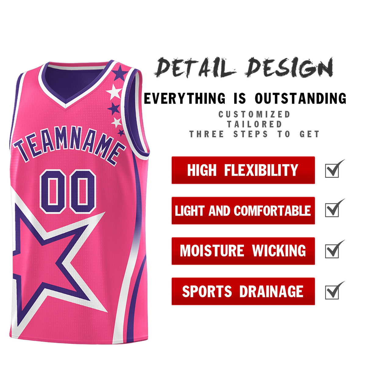 Custom Purple Pink White Star Series Reversible Sets Basketball Jersey| KXKSHOP