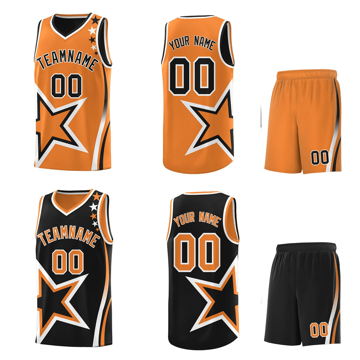 Custom Black Gold Orange White Star Series Reversible Sets Basketball Jersey| KXKSHOP