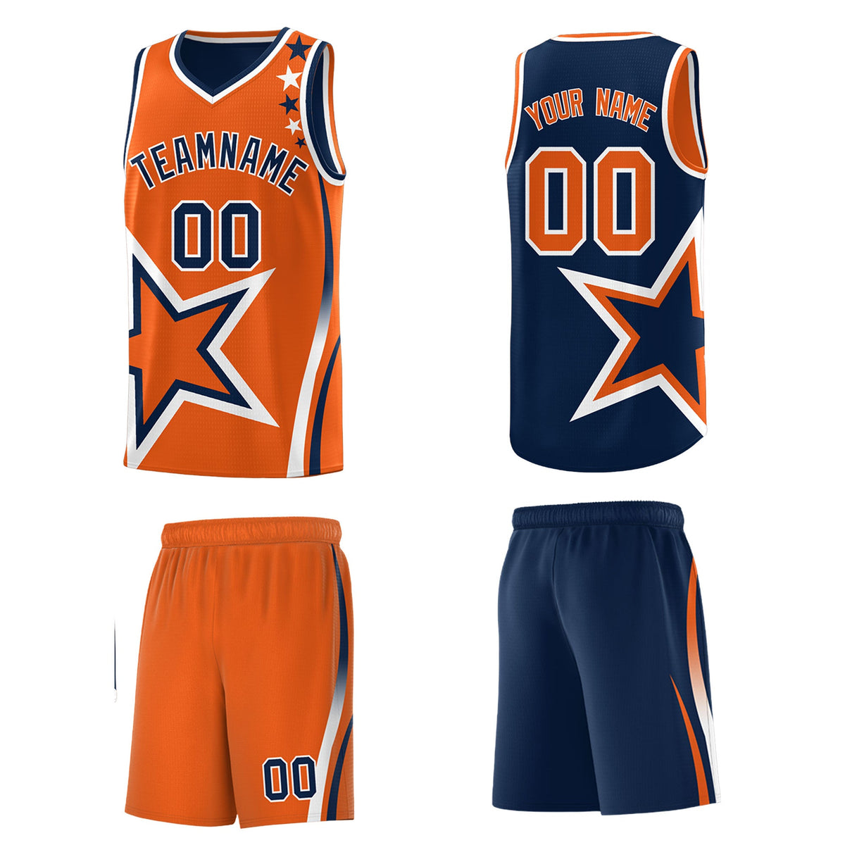 Custom Navy Orange White Star Series Reversible Sets Basketball Jersey| KXKSHOP