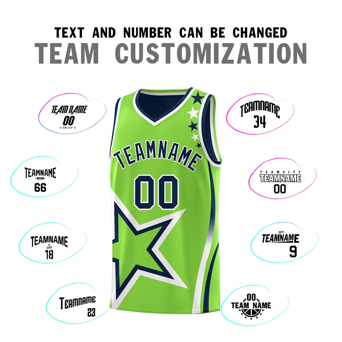 Custom Navy Fluorescent Green White Star Series Reversible Sets Basketball Jersey| KXKSHOP