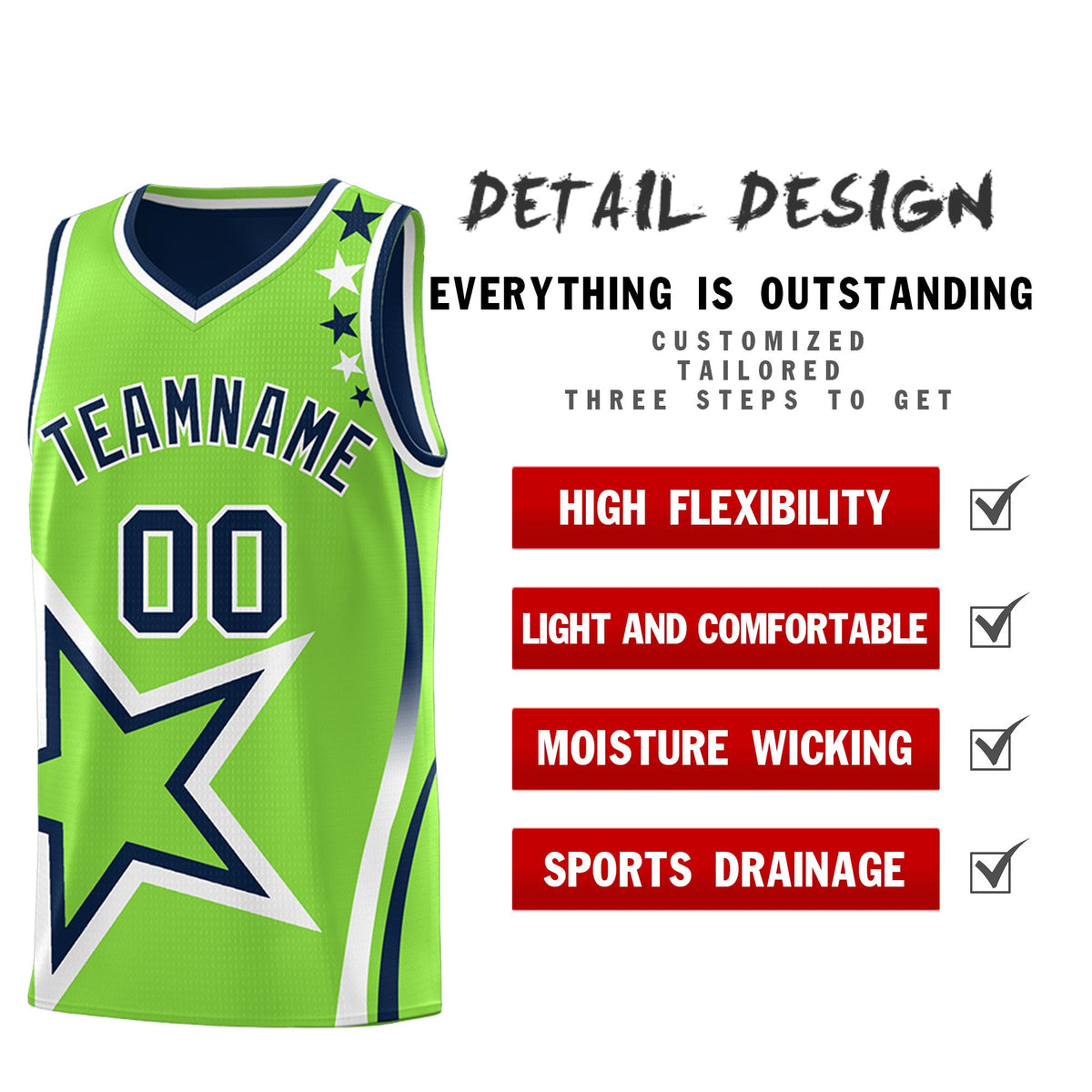 Custom Navy Fluorescent Green White Star Series Reversible Sets Basketball Jersey| KXKSHOP