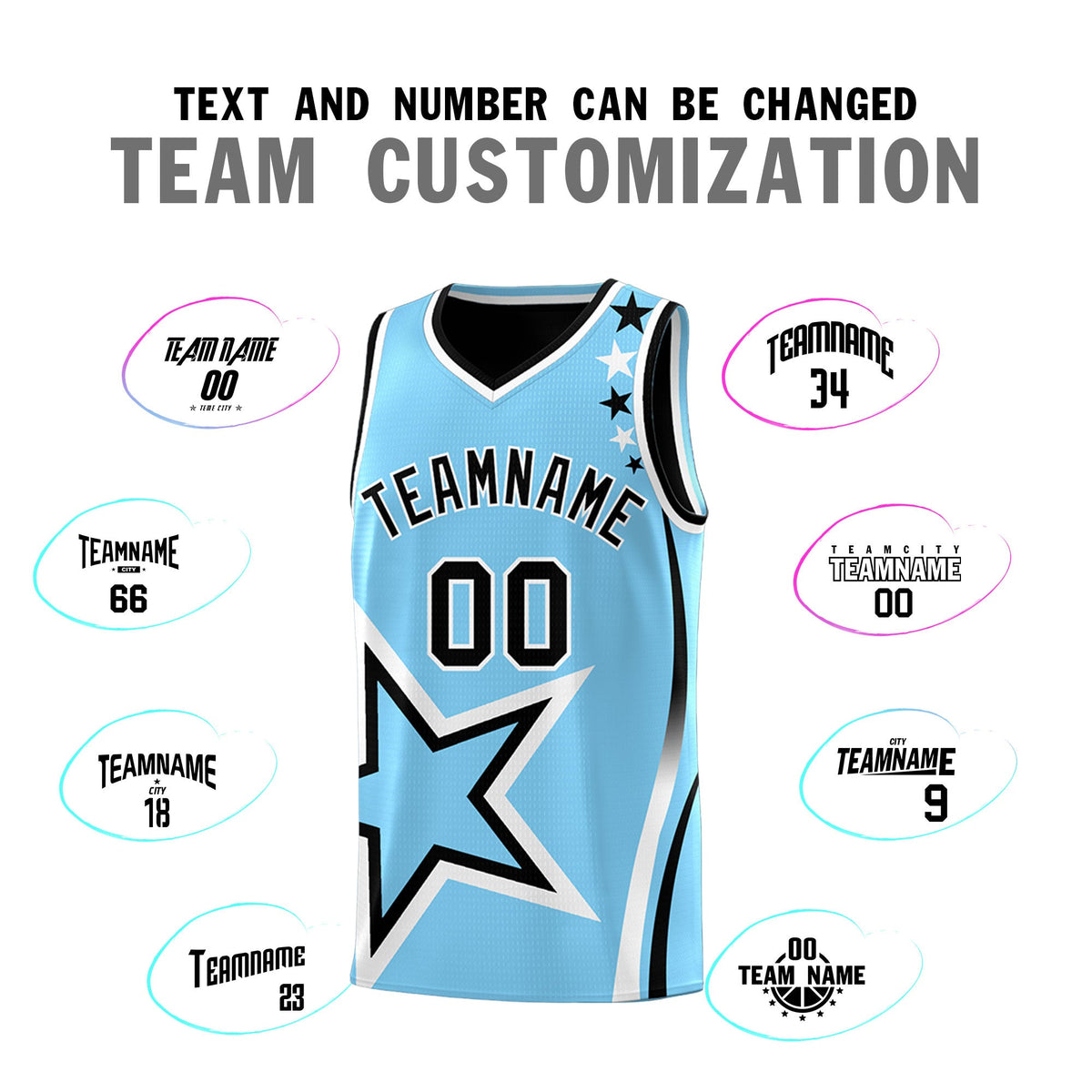 Custom Black Light Blue White Star Series Reversible Sets Basketball Jersey| KXKSHOP