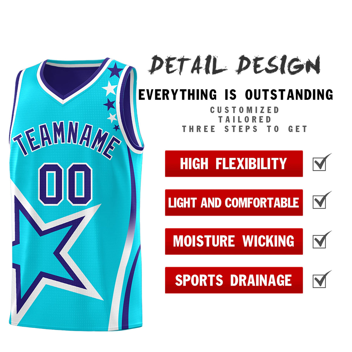 Custom Royal Sky Blue White Star Series Reversible Sets Basketball Jersey| KXKSHOP