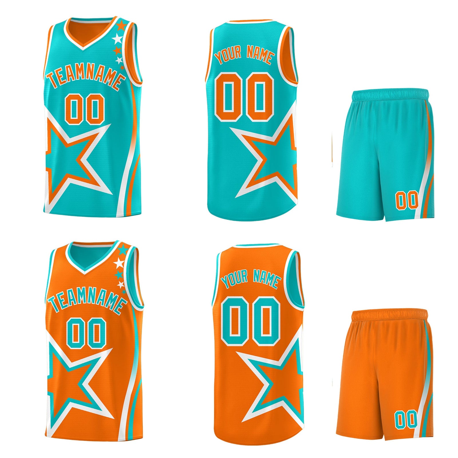 Custom Orange Aqua White Star Series Reversible Sets Basketball Jersey| KXKSHOP