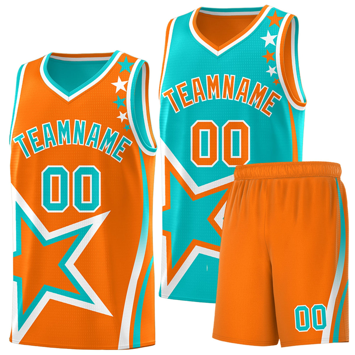 Custom Orange Aqua White Star Series Reversible Sets Basketball Jersey| KXKSHOP