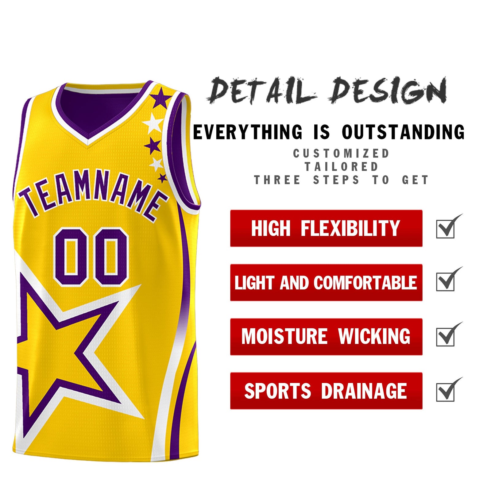 Custom Purple Gold White Star Series Reversible Sets Basketball Jersey| KXKSHOP