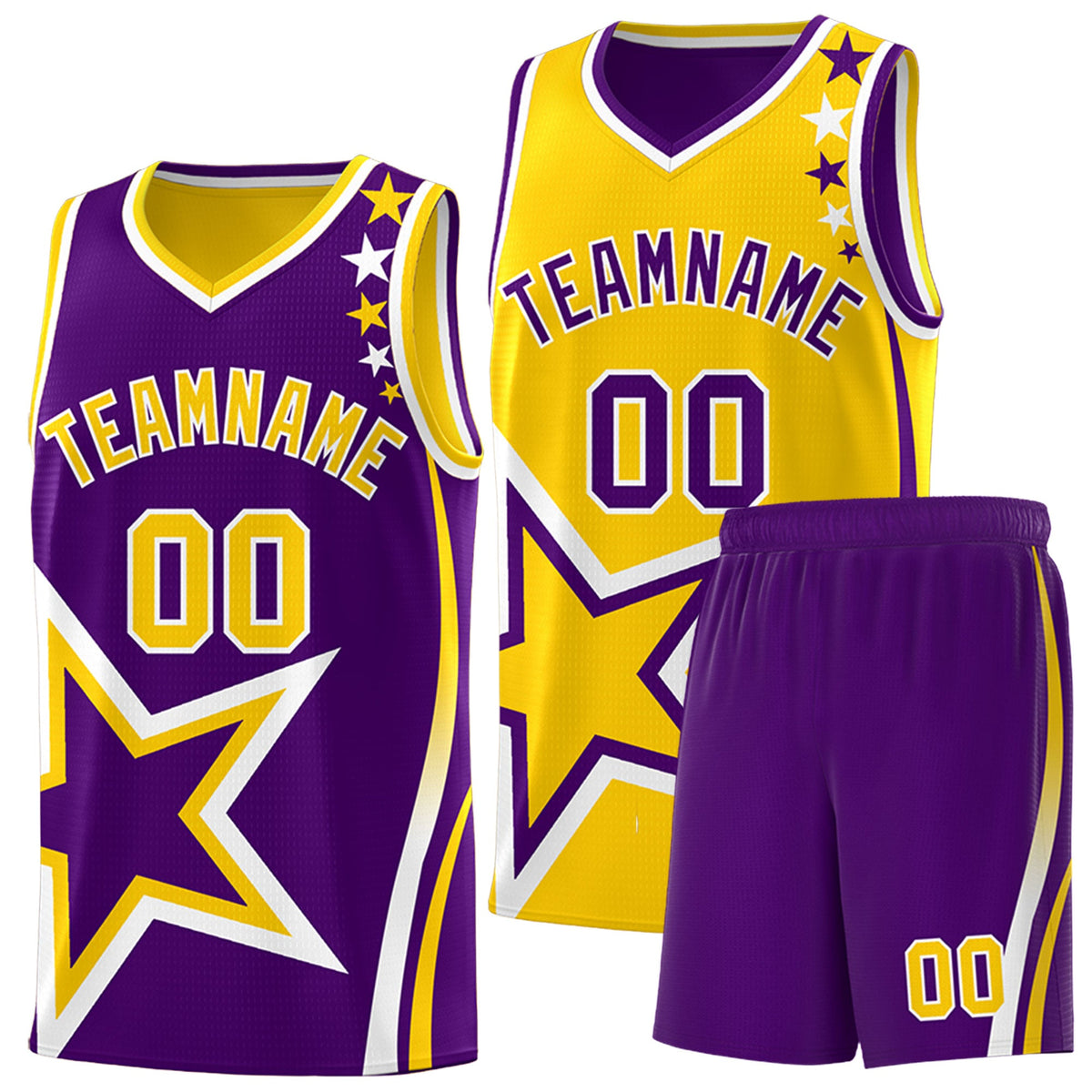 Custom Purple Gold White Star Series Reversible Sets Basketball Jersey| KXKSHOP