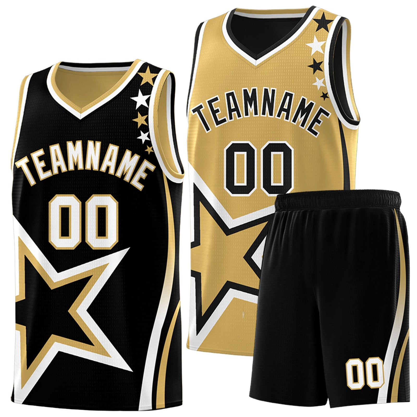 Custom Black Old Gold White Star Series Reversible Sets Basketball Jersey| KXKSHOP