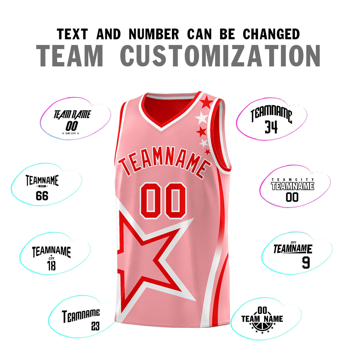Custom Light Red Light Pink White Star Series Reversible Sets Basketball Jersey| KXKSHOP