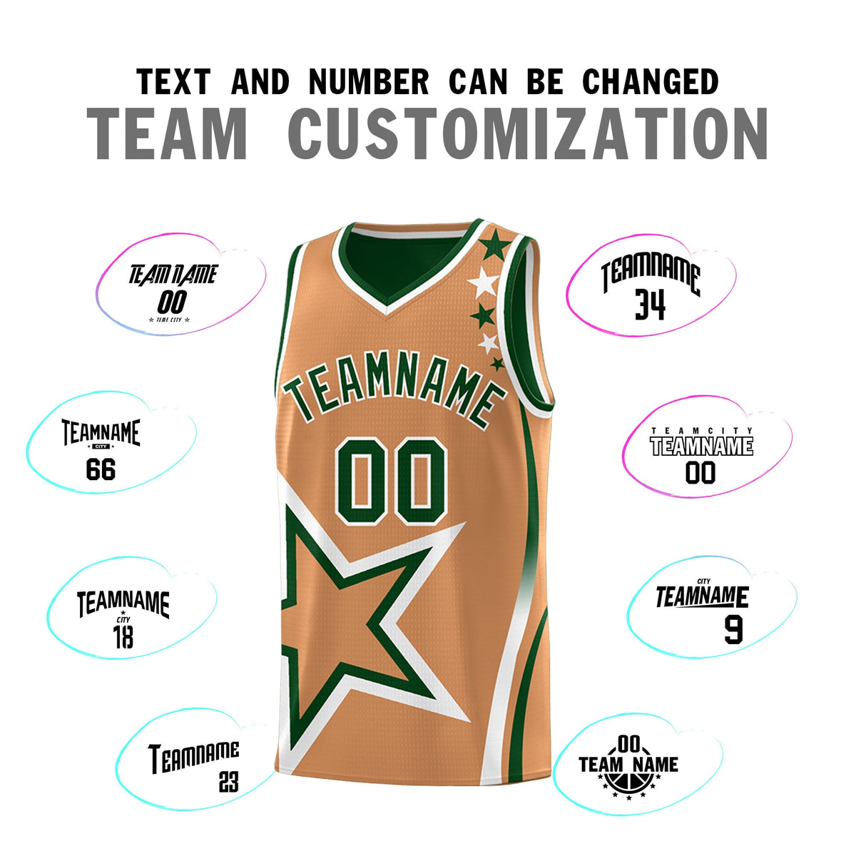 Custom Green Buckskin Brown White Star Series Reversible Sets Basketball Jersey| KXKSHOP