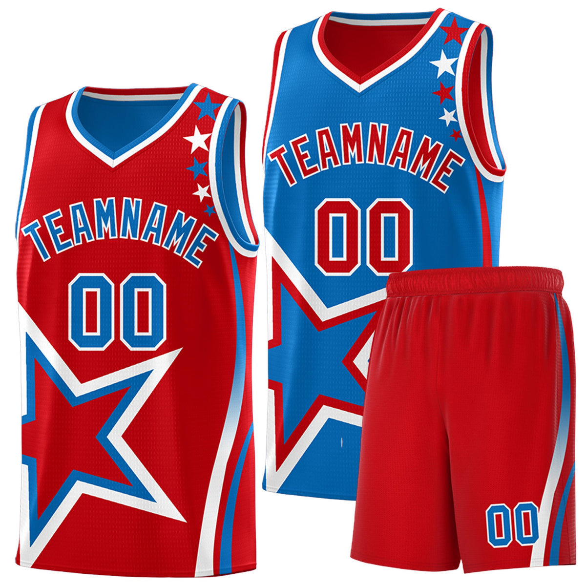 Custom Red Royal White Star Series Reversible Sets Basketball Jersey| KXKSHOP