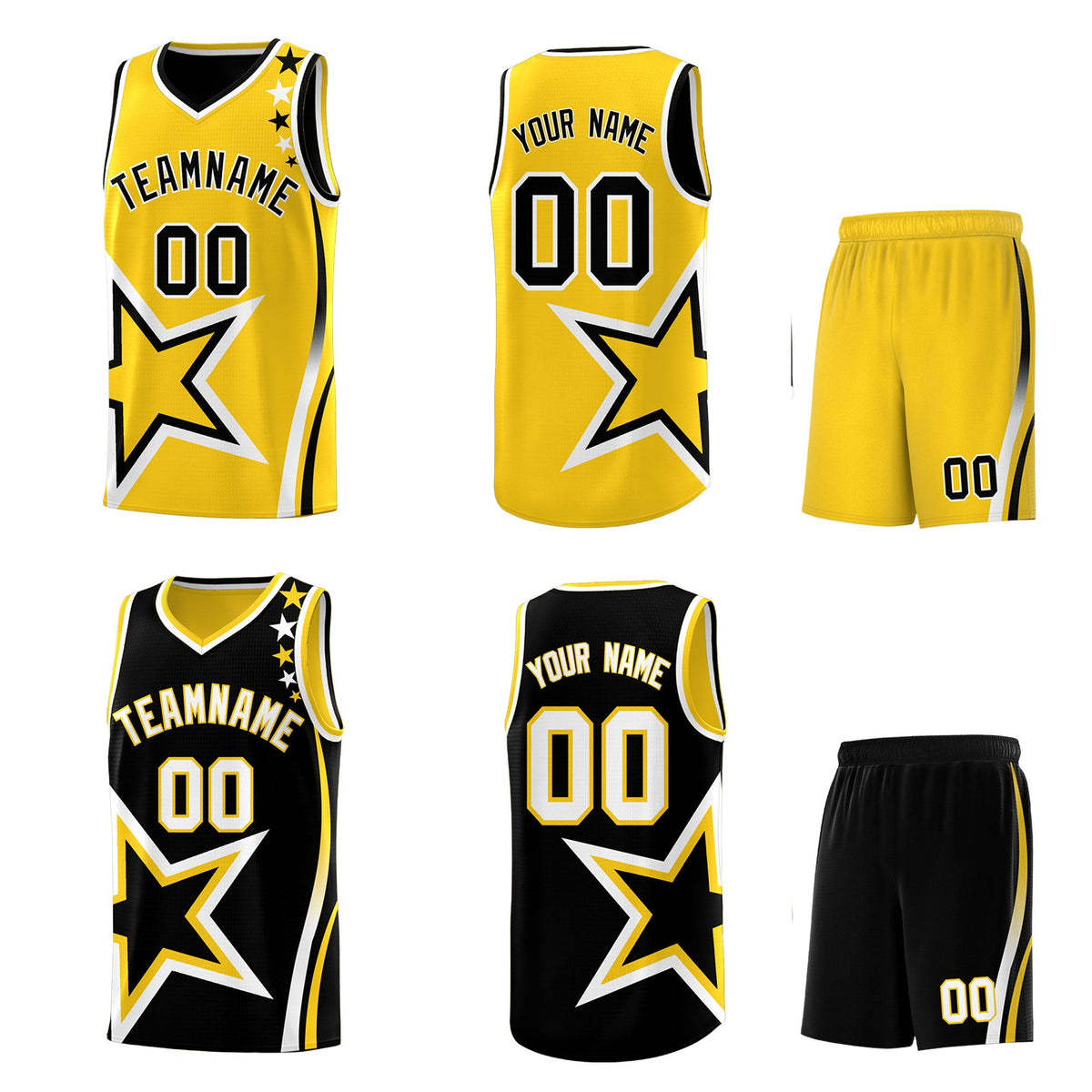 Custom Black Gold White Star Series Reversible Sets Basketball Jersey| KXKSHOP