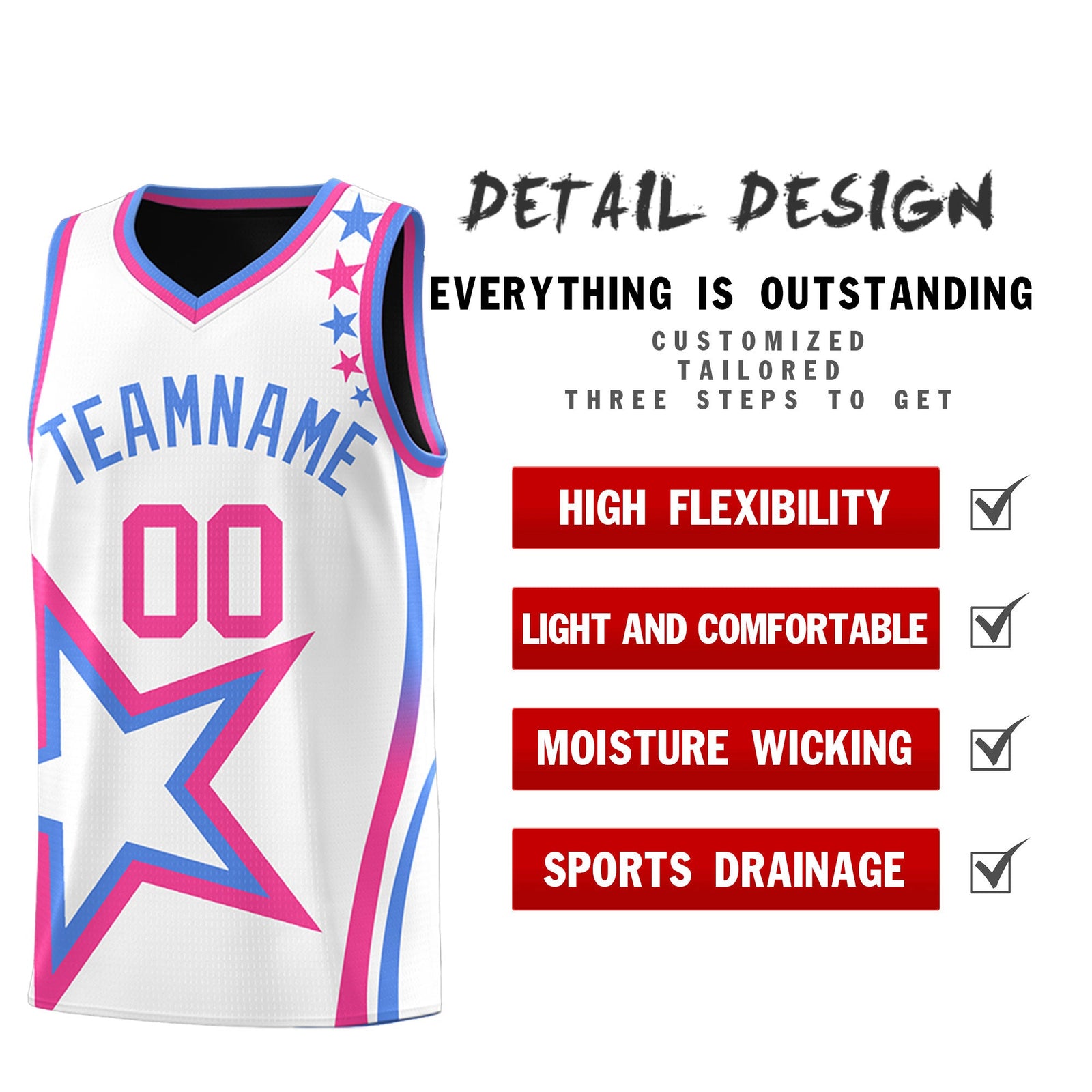 Custom Black Light Blue Pink Star Series Reversible Sets Basketball Jersey| KXKSHOP