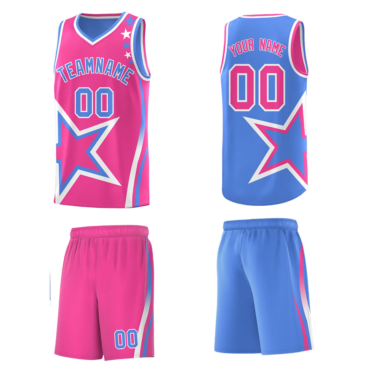 Custom Light Blue Pink White Star Series Reversible Sets Basketball Jersey| KXKSHOP