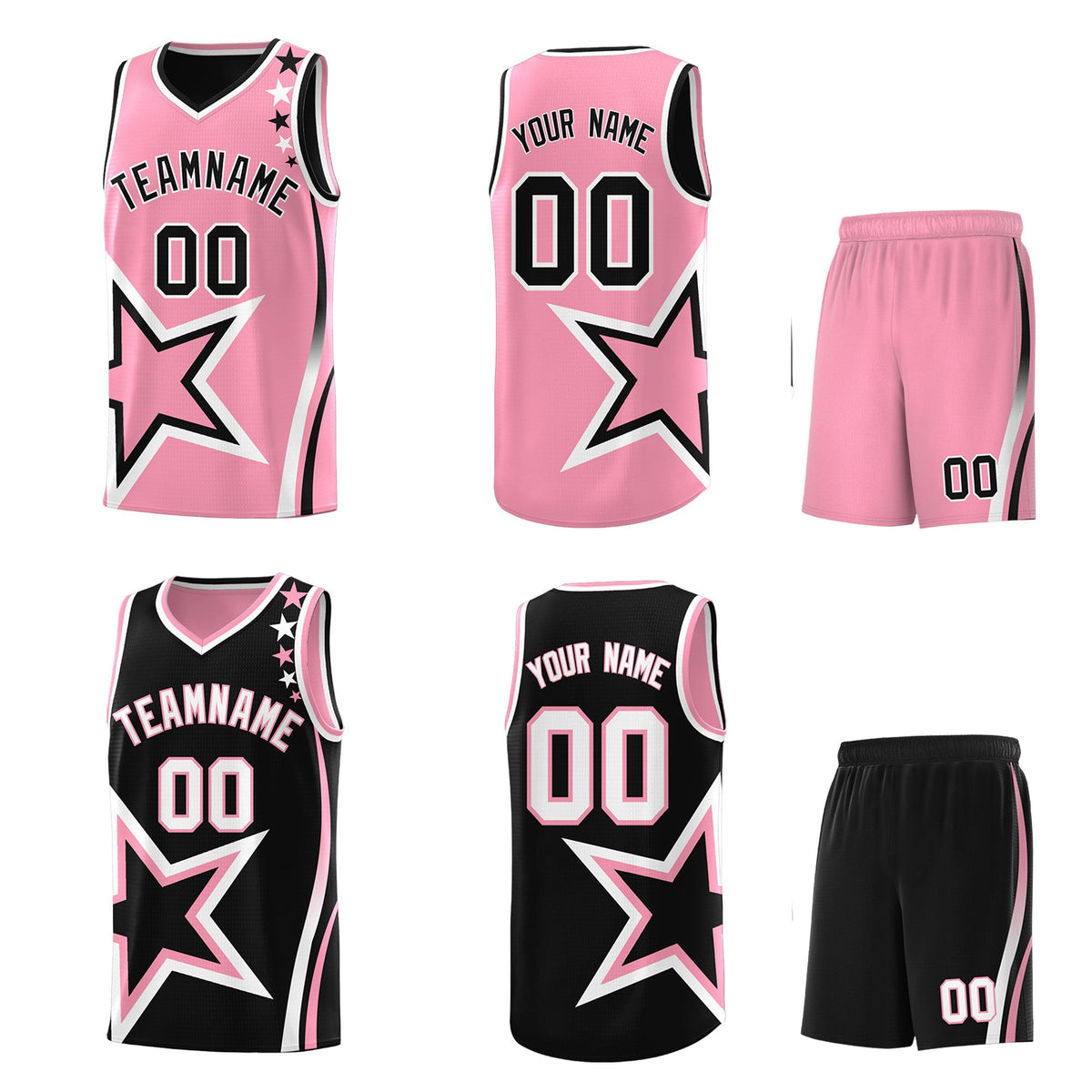 Custom Black Light Pink White Star Series Reversible Sets Basketball Jersey| KXKSHOP