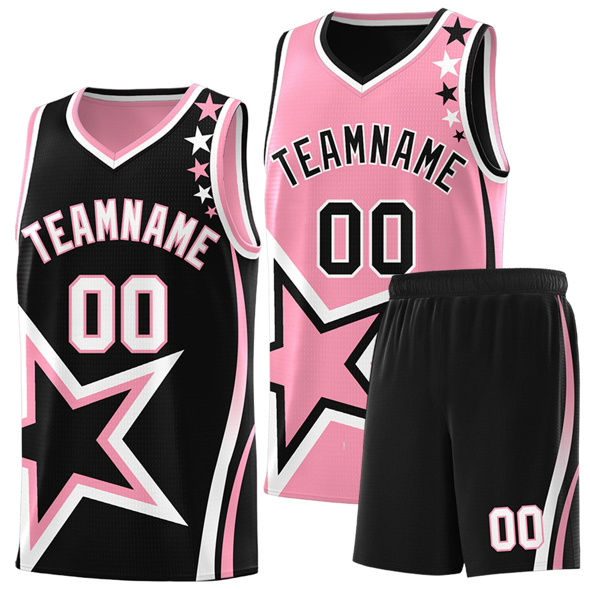 Custom Black Light Pink White Star Series Reversible Sets Basketball Jersey| KXKSHOP