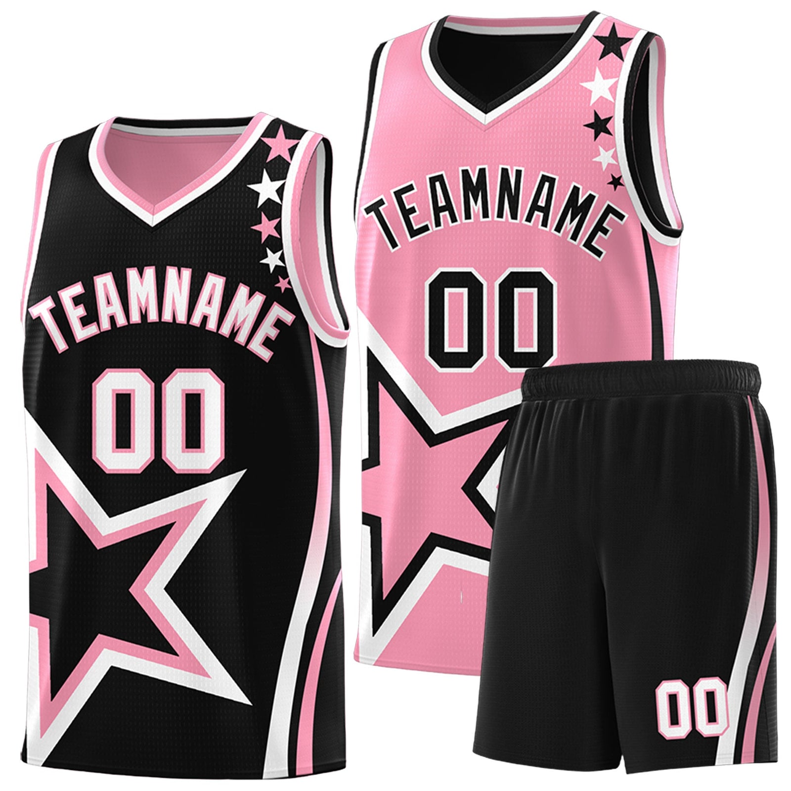 Custom Black Light Pink White Star Series Reversible Sets Basketball Jersey| KXKSHOP