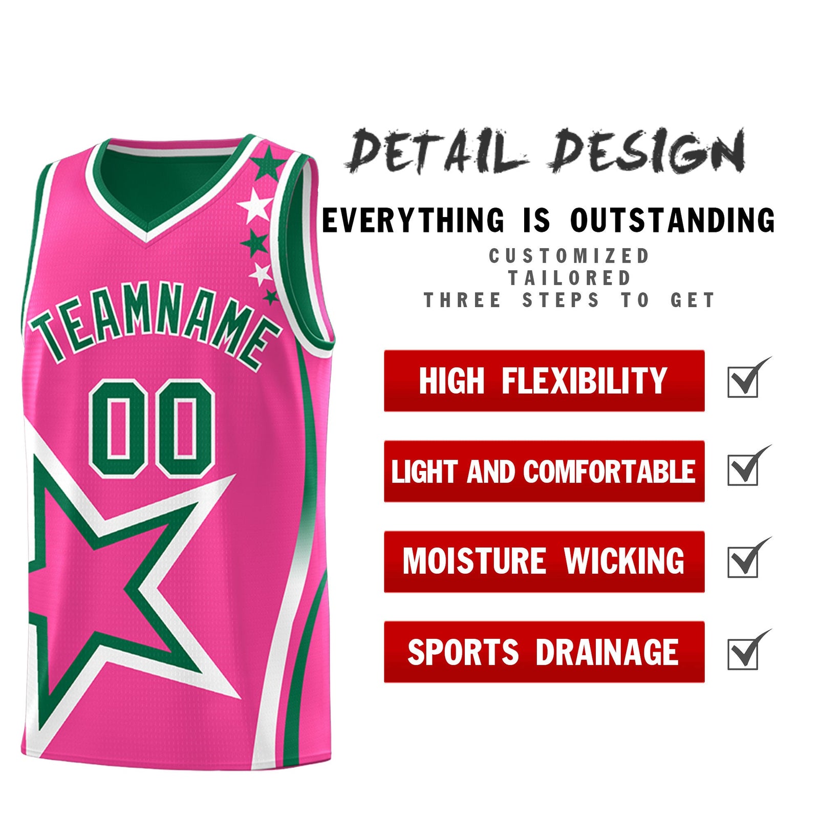 Custom Kelly Green Pink White Star Series Reversible Sets Basketball Jersey| KXKSHOP