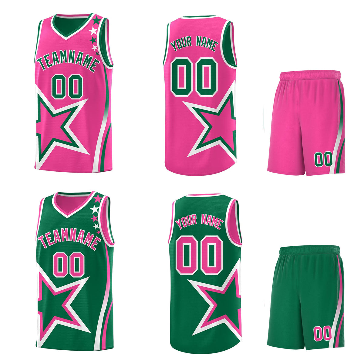 Custom Kelly Green Pink White Star Series Reversible Sets Basketball Jersey| KXKSHOP