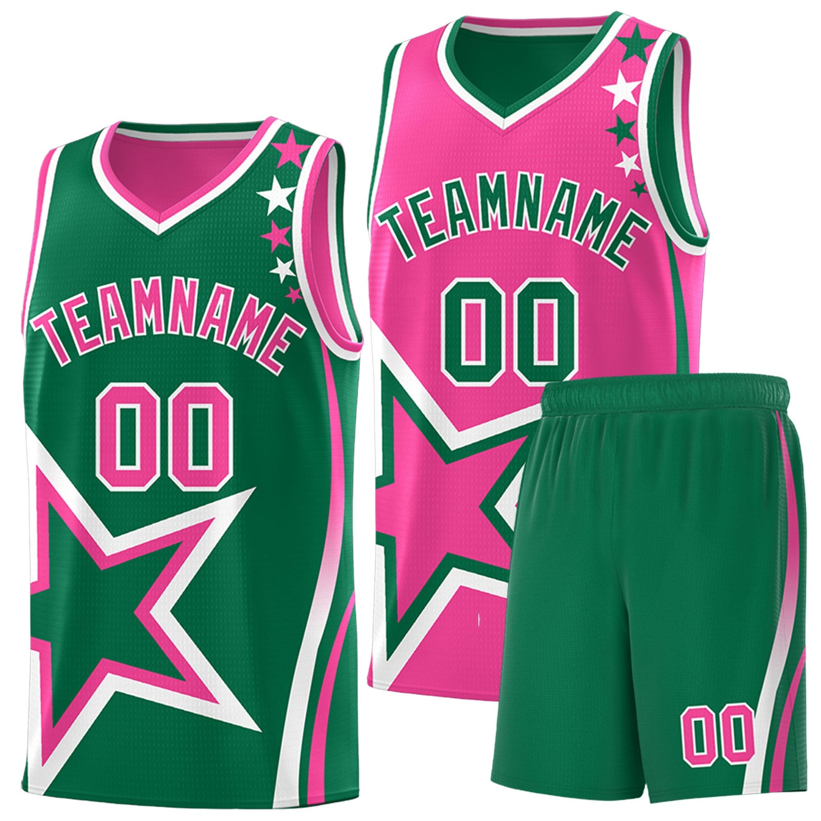 Custom Kelly Green Pink White Star Series Reversible Sets Basketball Jersey| KXKSHOP