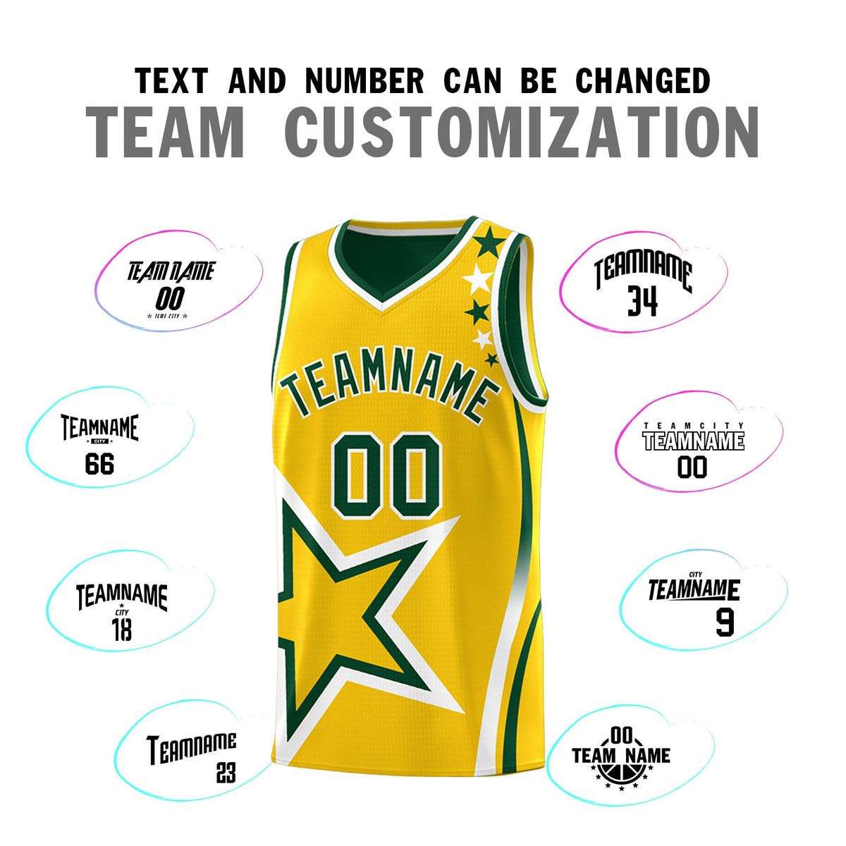 Custom Green Gold White Star Series Reversible Sets Basketball Jersey| KXKSHOP