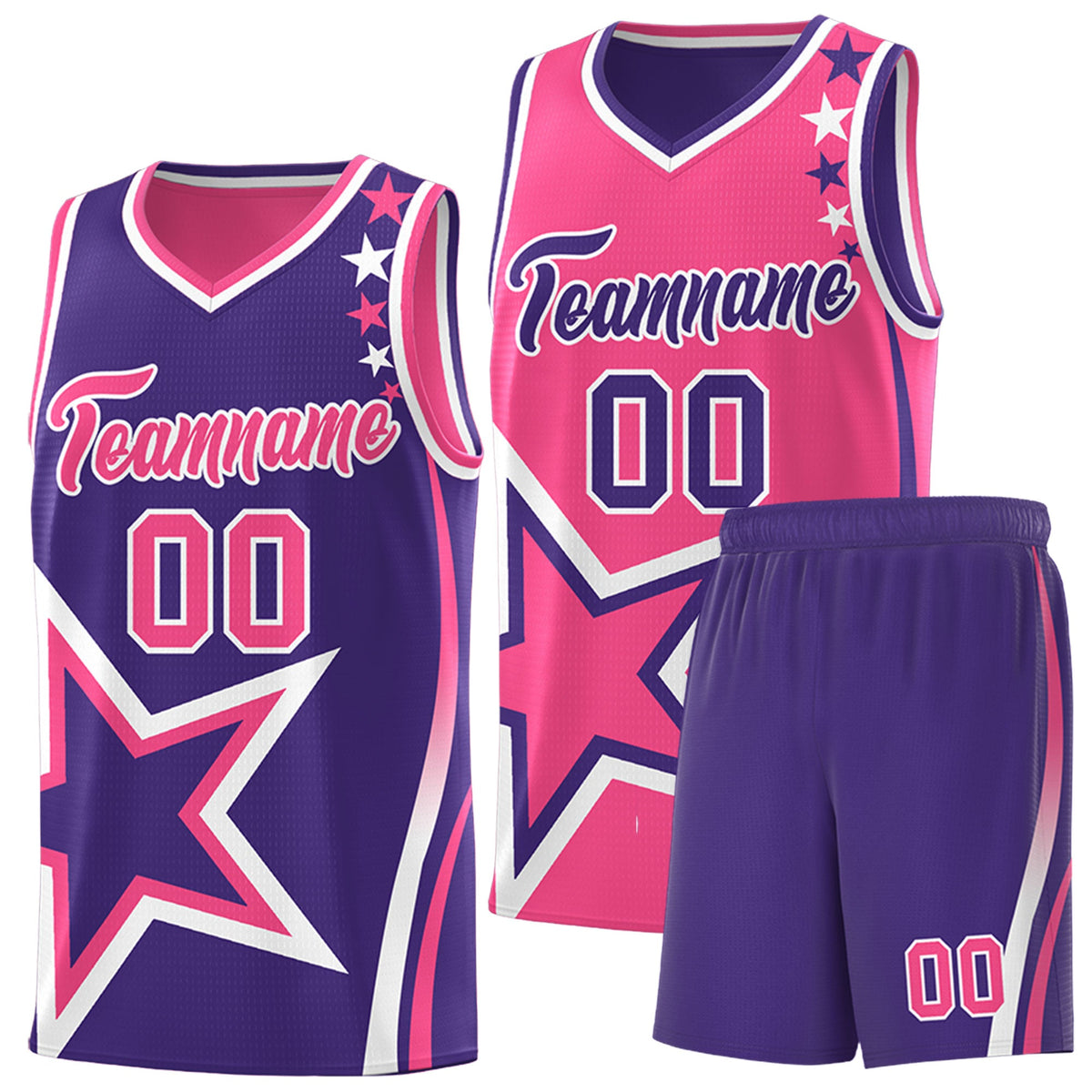 Custom Purple Pink White Star Series Reversible Sets Basketball Jersey| KXKSHOP