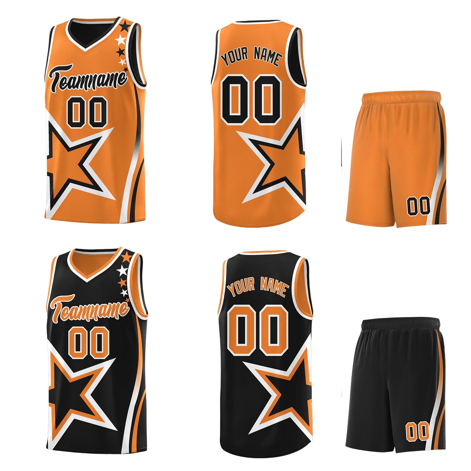 Custom Black Gold Orange White Star Series Reversible Sets Basketball Jersey| KXKSHOP