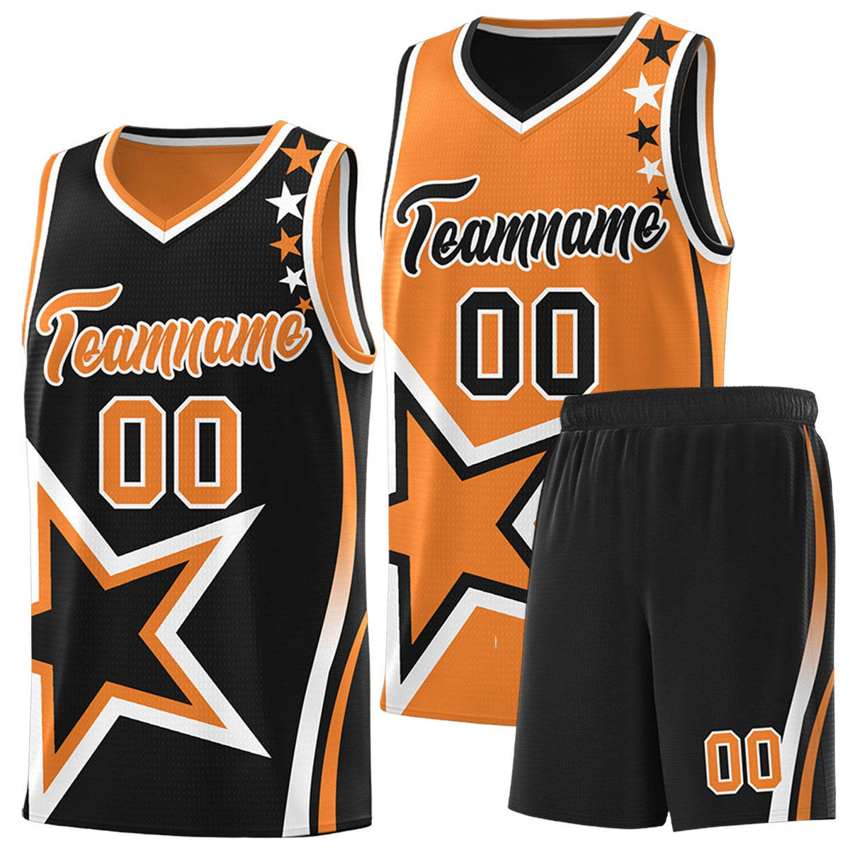 Custom Black Gold Orange White Star Series Reversible Sets Basketball Jersey| KXKSHOP