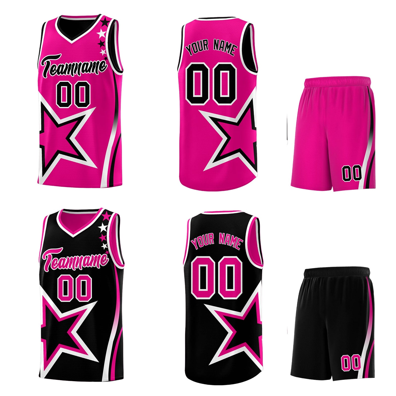 Custom Black Pink White Star Series Reversible Sets Basketball Jersey| KXKSHOP