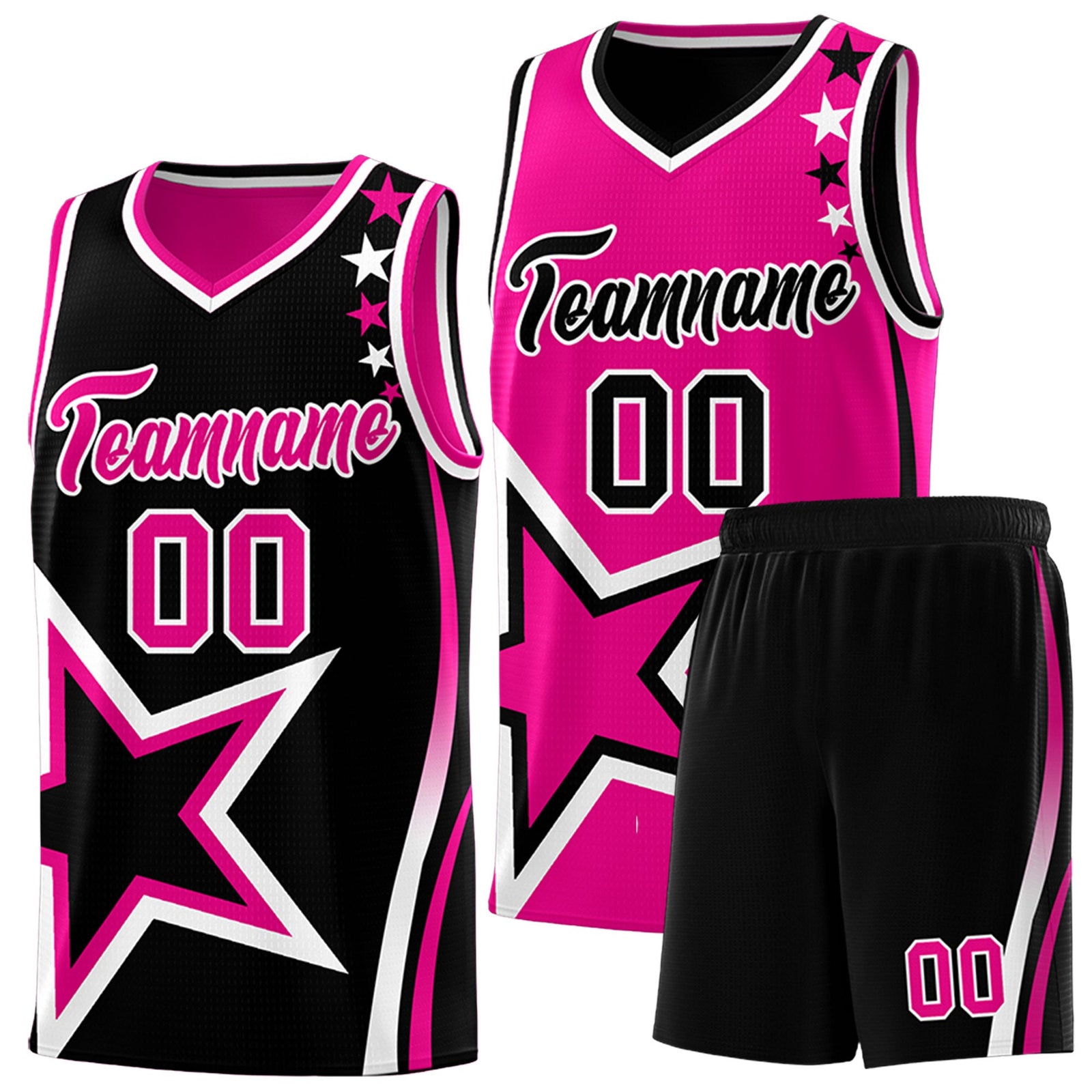 Custom Black Pink White Star Series Reversible Sets Basketball Jersey| KXKSHOP