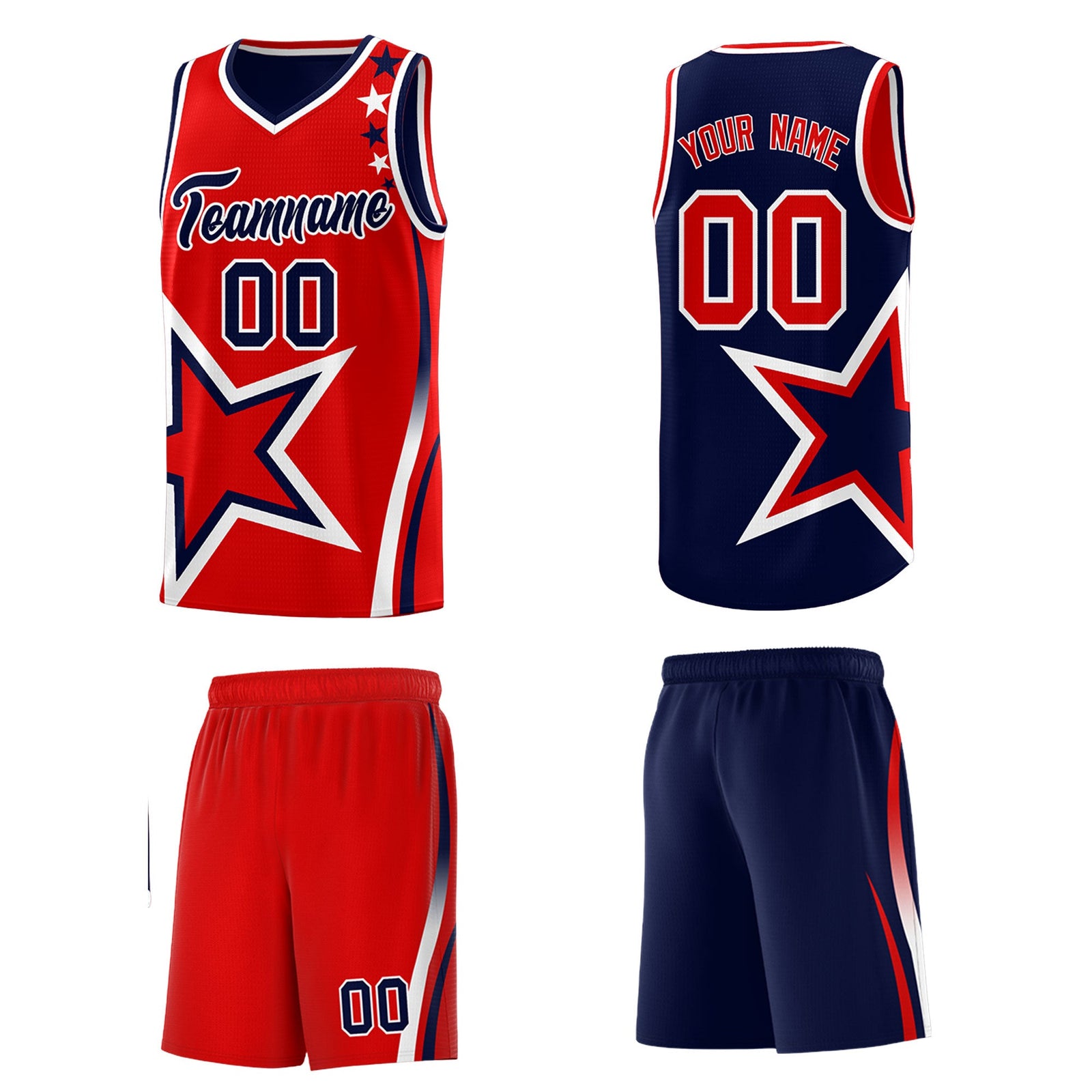 Custom Navy Red White Star Series Reversible Sets Basketball Jersey| KXKSHOP
