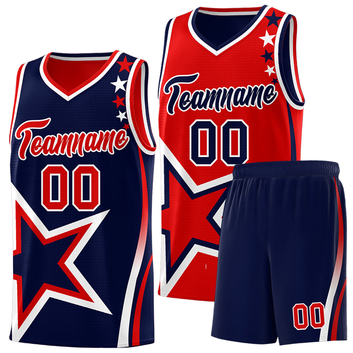 Custom Navy Red White Star Series Reversible Sets Basketball Jersey| KXKSHOP