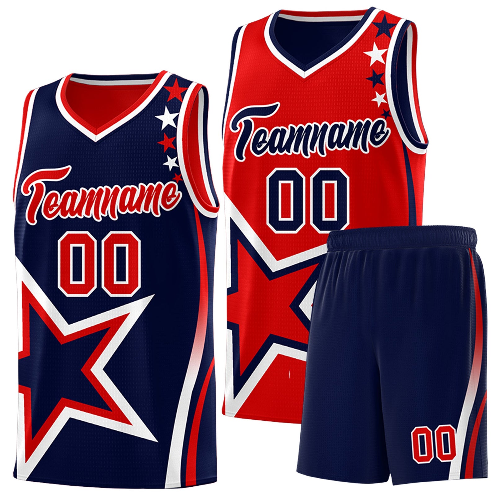 Custom Navy Red White Star Series Reversible Sets Basketball Jersey| KXKSHOP