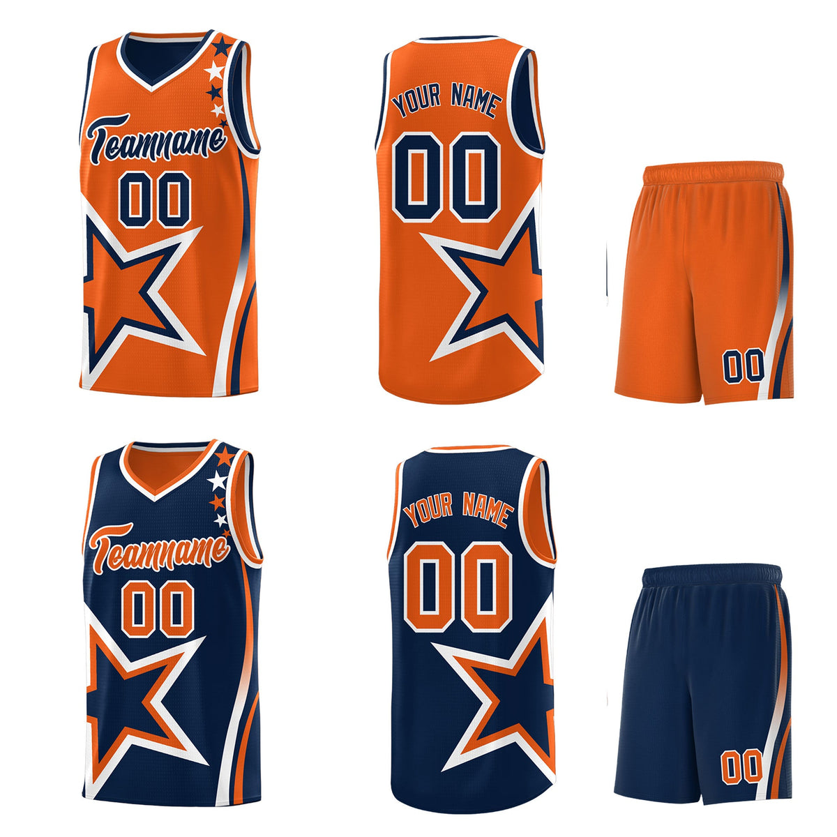 Custom Navy Orange White Star Series Reversible Sets Basketball Jersey| KXKSHOP