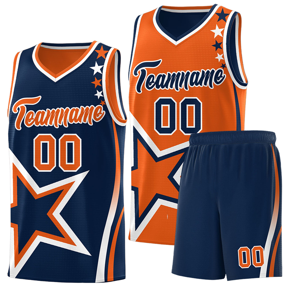 Custom Navy Orange White Star Series Reversible Sets Basketball Jersey| KXKSHOP