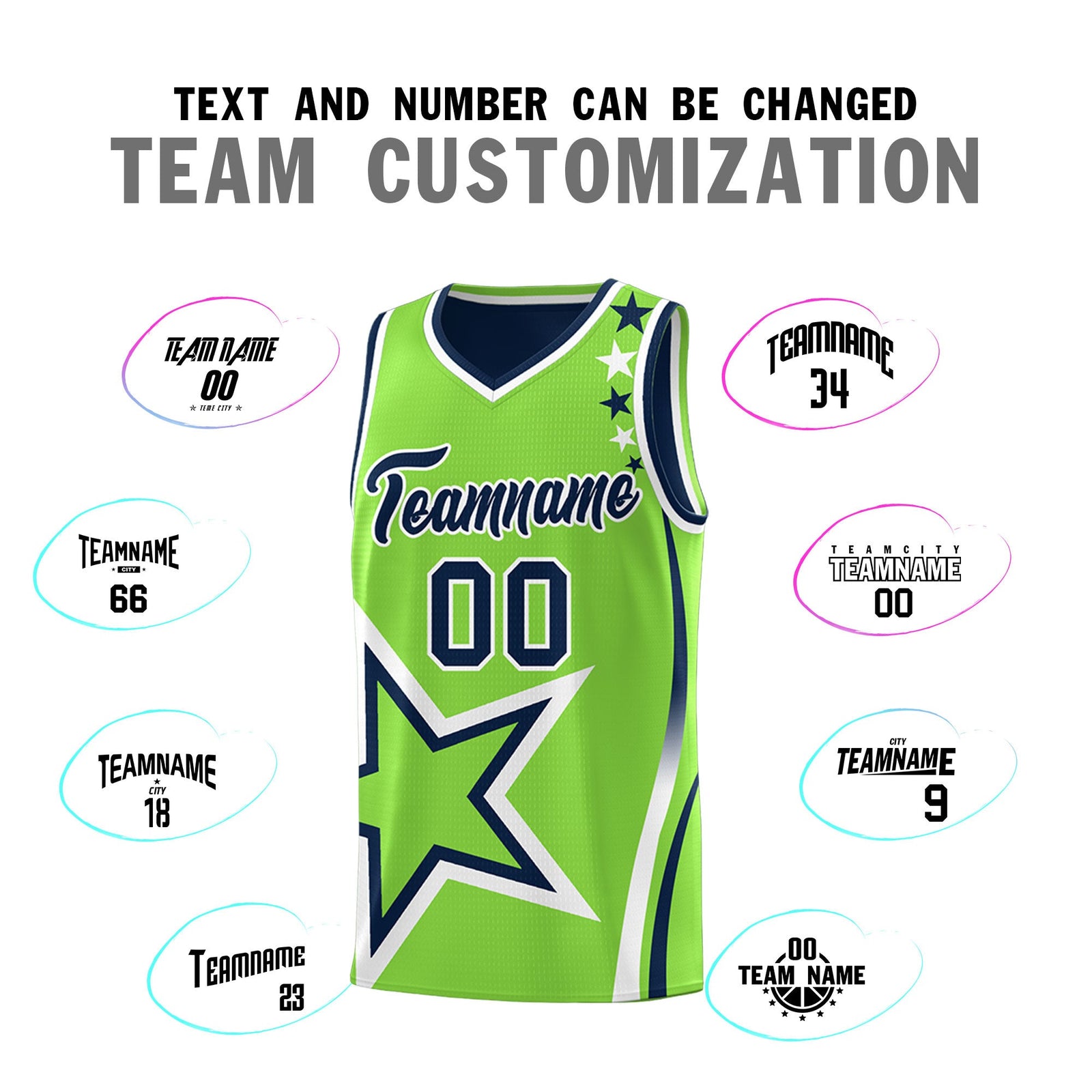 Custom Navy Fluorescent Green White Star Series Reversible Sets Basketball Jersey| KXKSHOP