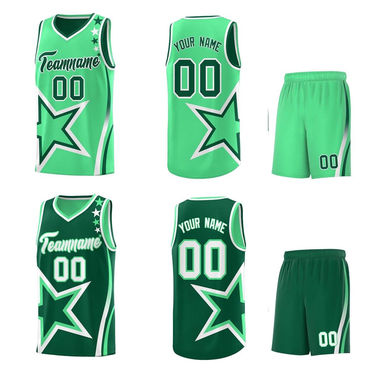 Custom Kelly Green Green White Star Series Reversible Sets Basketball Jersey| KXKSHOP
